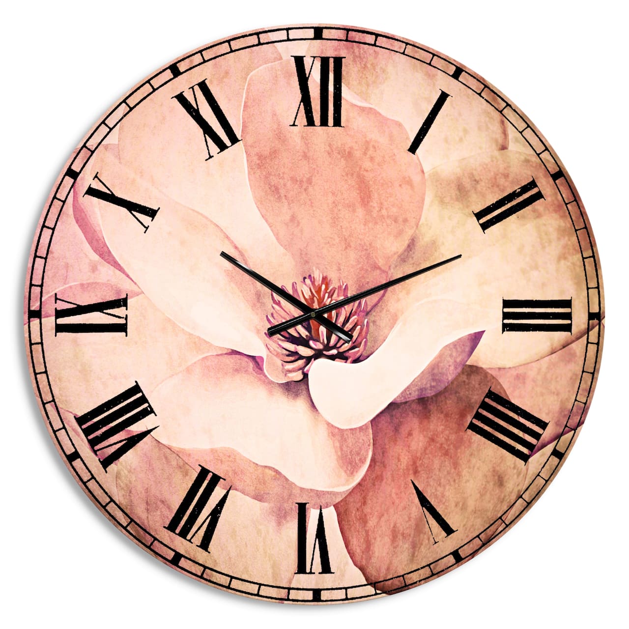 Designart 'Cute Light Pink Magnolia Flower Traditional Wall Clock